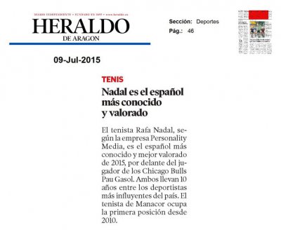 20150709 HERALDO ARAGON - Nadal el espanol mas conocido y valorado - Personality Media.jpg
